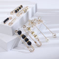Long Safety Pin Brooch Set with Faux Pearls Decorative Lapel Pin view 3