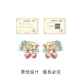 Gold Enamel Flower Blue Leaf Pink Strawberry Stud Earrings view 3