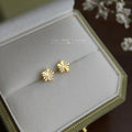 Gold Mini Flower Stud Earrings Radial Cut Facet Design view 1