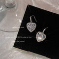 Silver Heart Clear Crystal Drop Earrings Pave Halo Hooks view 1