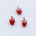 Gold Tone Red Strawberry Enamel Charm with Green Leaves view 3