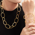 Gold Hammered Oval Link Necklace Bracelet Drop Earrings view 4