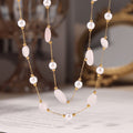 Gold Pearl Natural Stone Station Necklace Bracelet Set view 2
