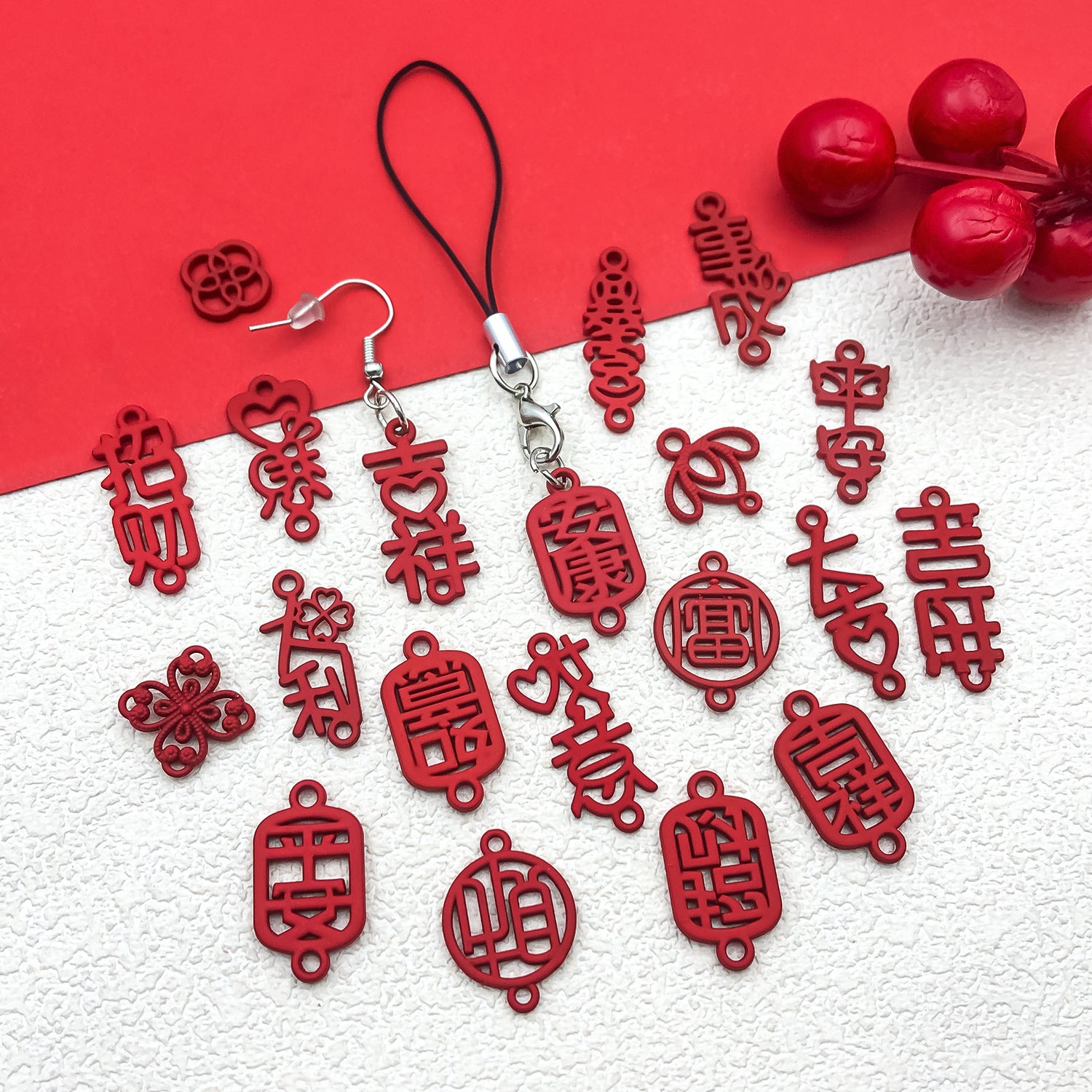 Zinc Alloy Red Wedding Blessing Word charm pendant for DIY decoration jewelry making