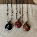 Brown Wood Flower Inlay Pendant Cord Necklace - One Style view 2