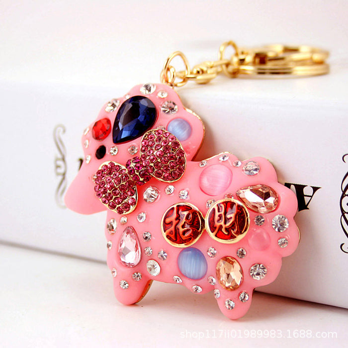 Cute Rhinestone Sheep Keychain Zinc Alloy Animal Bag Charm