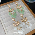 Pastel Leaf Disc Fan Dangle Stud Earrings Jewelry Pair view 3
