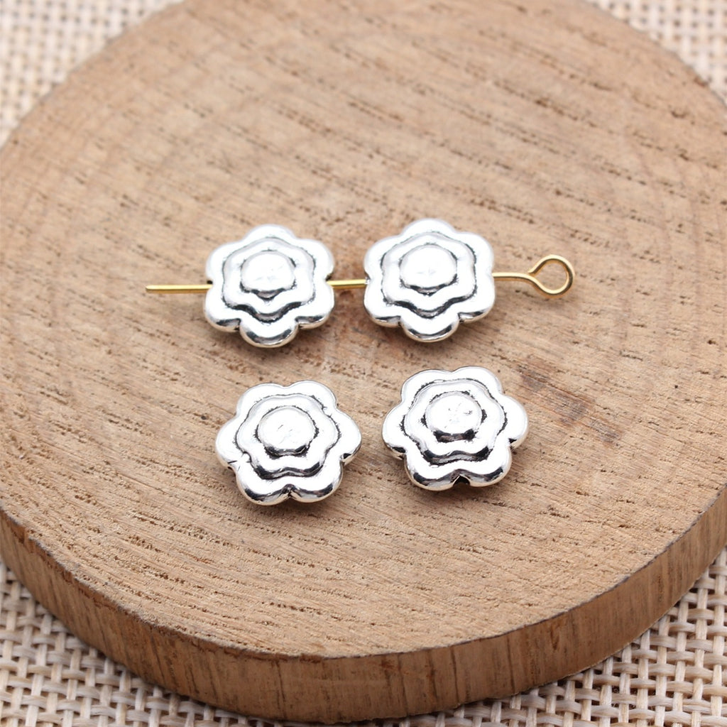 11x11x4mm 1.1g Antique Silver Zinc Alloy Flower Small Hole Beads for Bracelet Necklace DIY