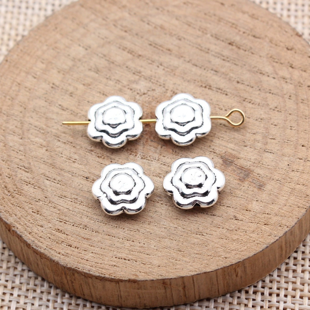 11x11x4mm 1.1g Antique Silver Zinc Alloy Flower Small Hole Beads for Bracelet Necklace DIY