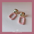 Gold Square Stud Pink Enamel Open Geometric Drop Earrings view 3