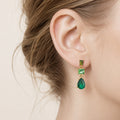 Green Square and Teardrop Gold Tone Long Stud Earrings view 2