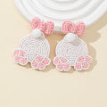 Pink Bow Stud White Seed Bead Rabbit Paw Drop Earrings view 5
