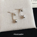 Square Stud Pearl Drop Earrings with Curved Silver Tone Stems view 2