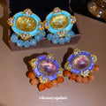Colorful Oval Faceted Crystal Earrings With Beaded Fringe view 1