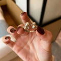 Open Ring Dual Pearl Clusters Clear Stones Two Metal Tones view 7