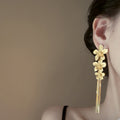 Silver Tone Floral Crystal Long Statement Drop Earrings view 2