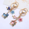 Gold-Tone Enamel House Charm Keychain with Mushroom and Flower view 3