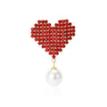 Red Crystal Pixel Heart Brooch with Pearl Drop for Jackets and Scarves view 5
