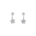 Silver Tone Open Star Drop Stud Earrings with Crystals view 5