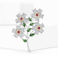 Zircon Four Flower Branch Brooch Silver Clear or Multicolor view 3
