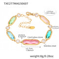 Gold Oval Czech Glass Stone Link Bracelet Multi Colors view 10