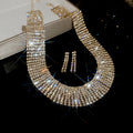Wide Rhinestone Choker Necklace Earring Bracelet Set Pieces view 6