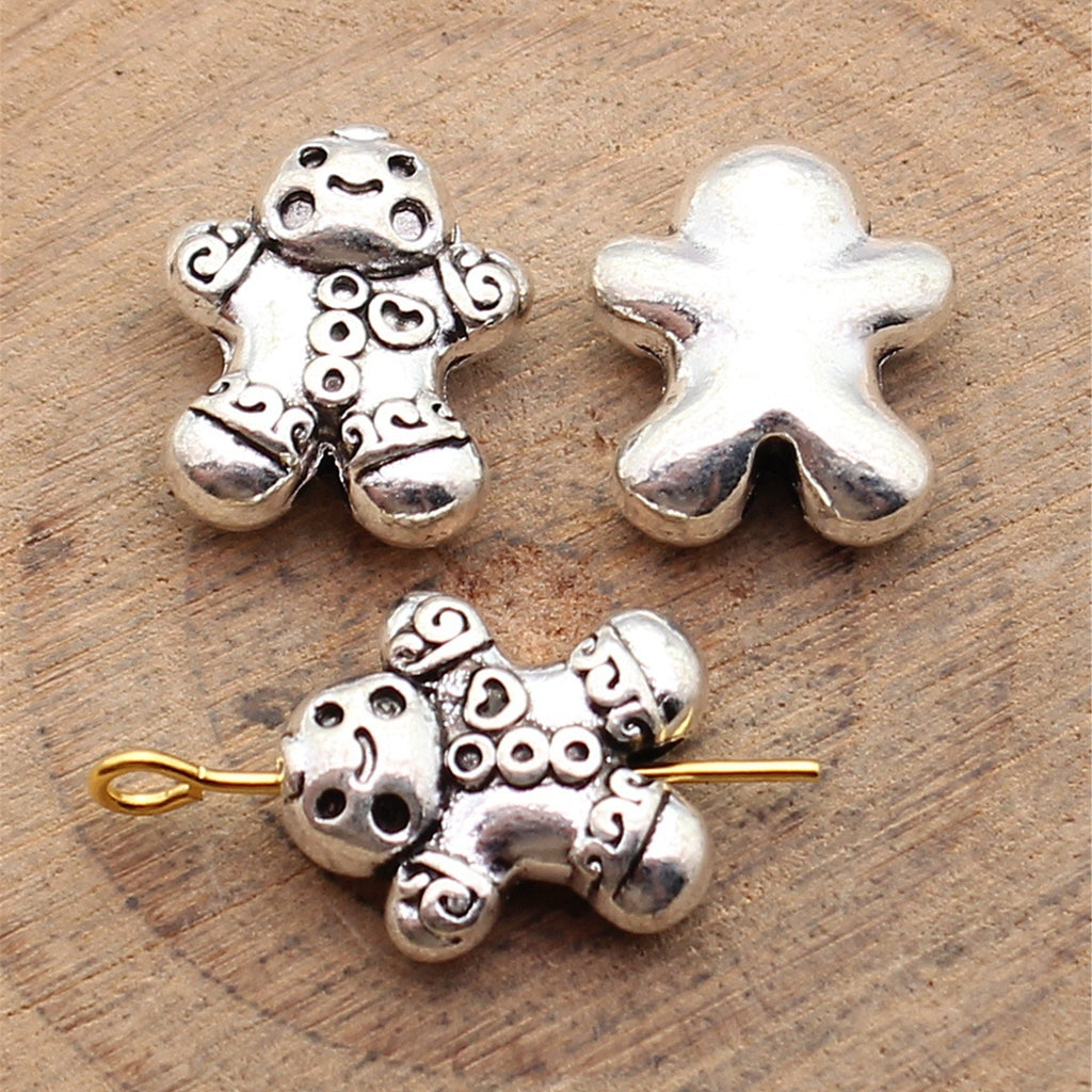 13x12x5mm 2.4g Multicolor Zinc Alloy Double-Sided Gingerbread Man Small Hole Beads for DIY Jewelry