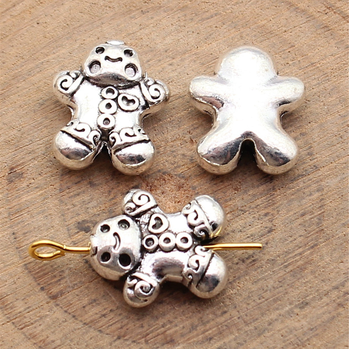 13x12x5mm 2.4g Multicolor Zinc Alloy Double-Sided Gingerbread Man Small Hole Beads for DIY Jewelry