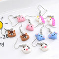 Miniature Bear Unicorn Elephant and Rabbit Hook Earrings view 2