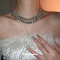 Rhinestone Bib Necklace Square Drop Fringe Two Finishes view 3