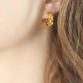 Quilted Geometric Huggie Hoop Earrings Gold Steel Tone view 4