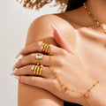 Gold Multi Band Teardrop Crystal And Square Pearl Open Rings view 4