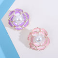 Layered Pearl Camellia Brooch in Purple or Soft Pink view 1