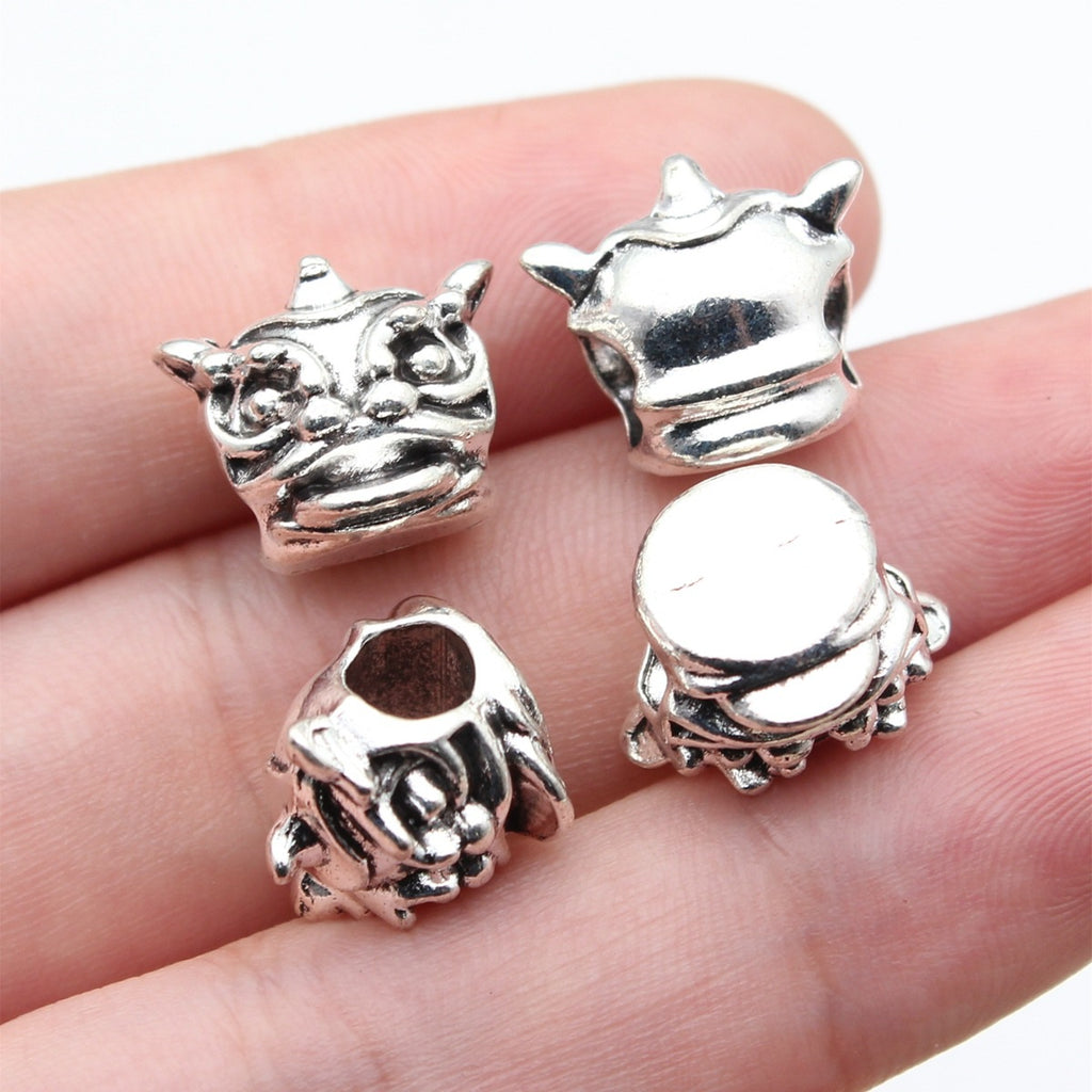 15x13x12mm 4.3g Antique Silver Zinc Alloy 3D Lion Dance Large Hole Beads for Bracelet Necklace DIY