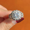 Square Halo Multi Row Ring in Silver Tone With Clear Crystal Accents view 2