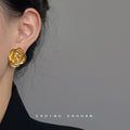 Gold Dimensional Relief Rose Flower Stud Earrings Pair view 2