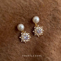 White Pearl Stud Gold CZ Snowflake Drop Earrings Pair view 3