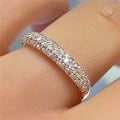 Three Row Pave Clear CZ Band Ring Silver Tone Sizes 6 to 10 view 2