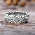 Wheat Leaf Engraved Wide Band Ring In Three Metal Tones view 4