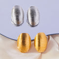 Ribbed Oval Dome Stud Earrings Gold Steel Finishes view 2
