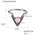 V Shape Pear Zircon Adjustable Open Ring Gold Steel view 7