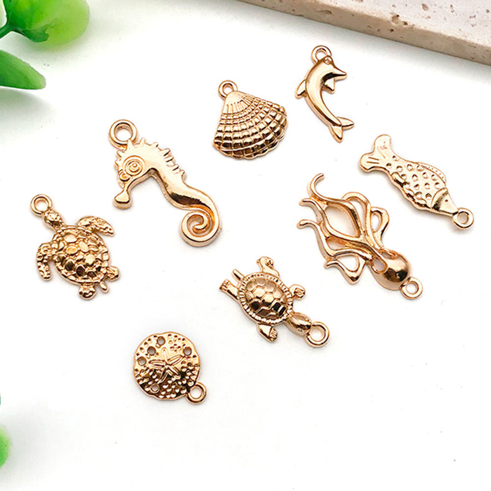 KC Gold Tone Zinc Alloy Turtle Octopus Shell Starfish Fish Charm Pendants for DIY Ocean Jewelry