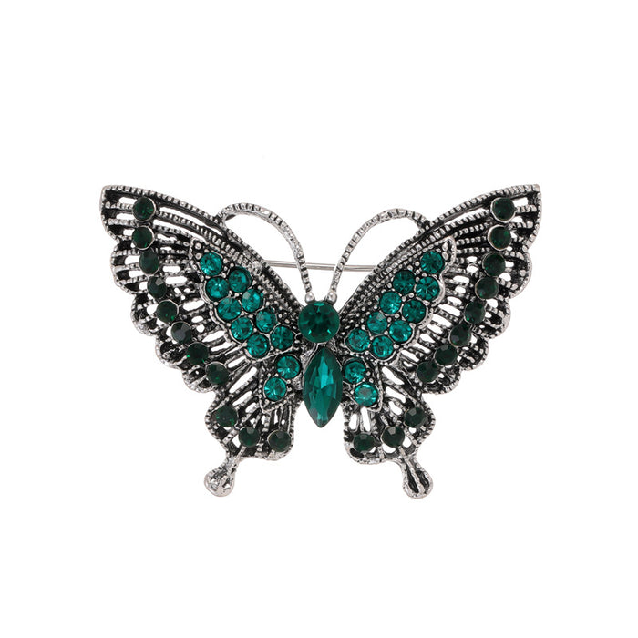 Aqua Silver Tone Butterfly Crystal Three Designs Metal Brooch Pin