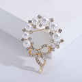 Pearl Circle Crystal Bow Brooch Gold and Silver Tone view 6