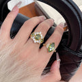 Gold Tone Olive Marquise Crystal Open Ring With Clear Side Stones view 1