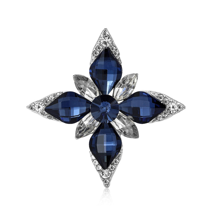 Eight Point Crystal Star Brooch in Detailed Metal and Crystal Design