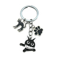 Black Cat With Knife And Paw Print Metal Keychain, Three Charms view 5