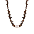 Natural Tiger Eye Chip Bead Necklace With Shell Pearls view 5