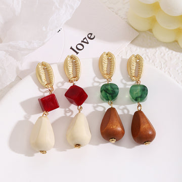 Color Block Bead Teardrop Extra Long Statement Earrings