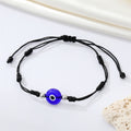 Black Cord Round Blue Evil Eye Adjustable Bracelet with Silver Beads view 2